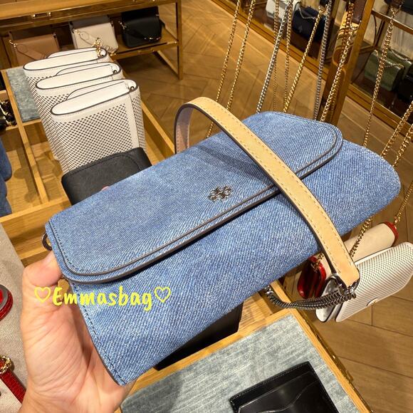 Tory Burch Emerson Denim Suede Chain Wallet Crossbody 175875 Dark Denim $475 - Picture 2 of 7